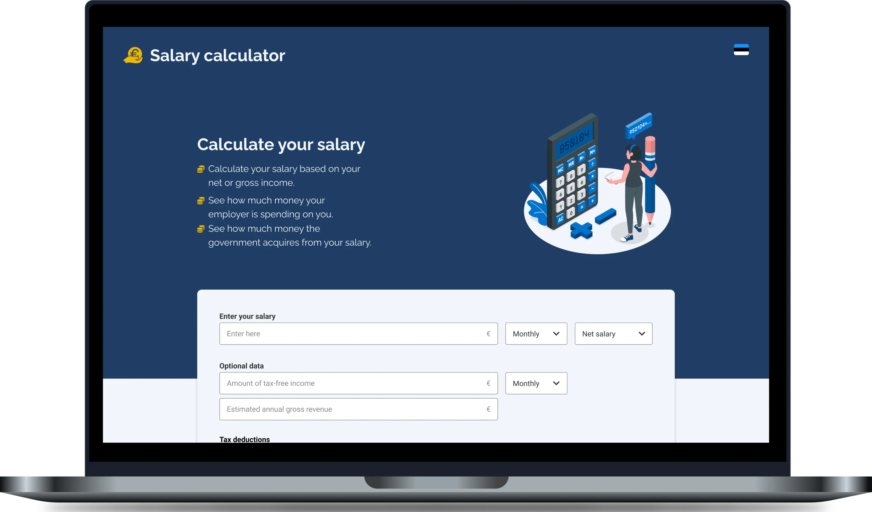 A screenshot of the Estonian salary calculator.