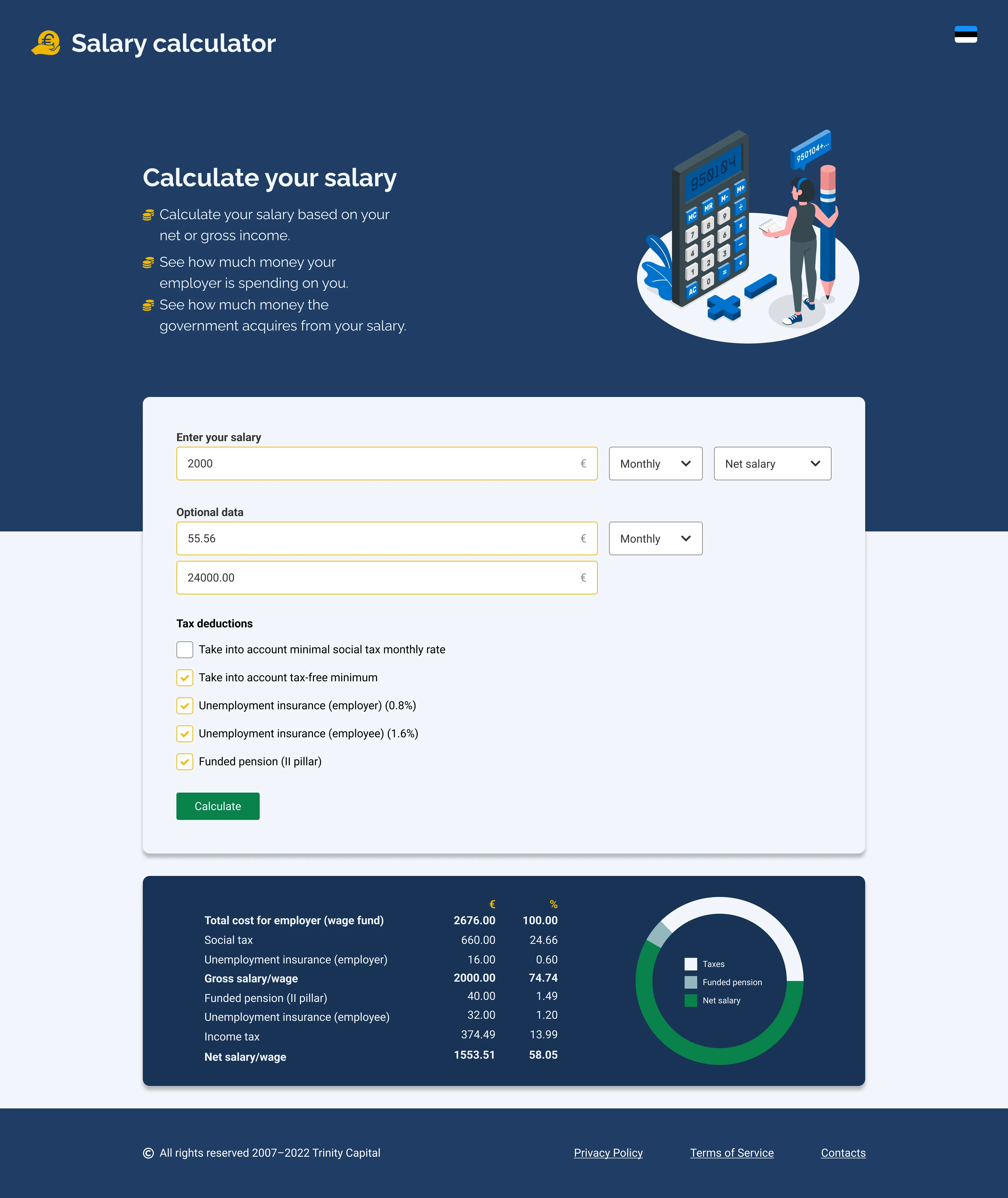 The second iteration of the calculator with filled data